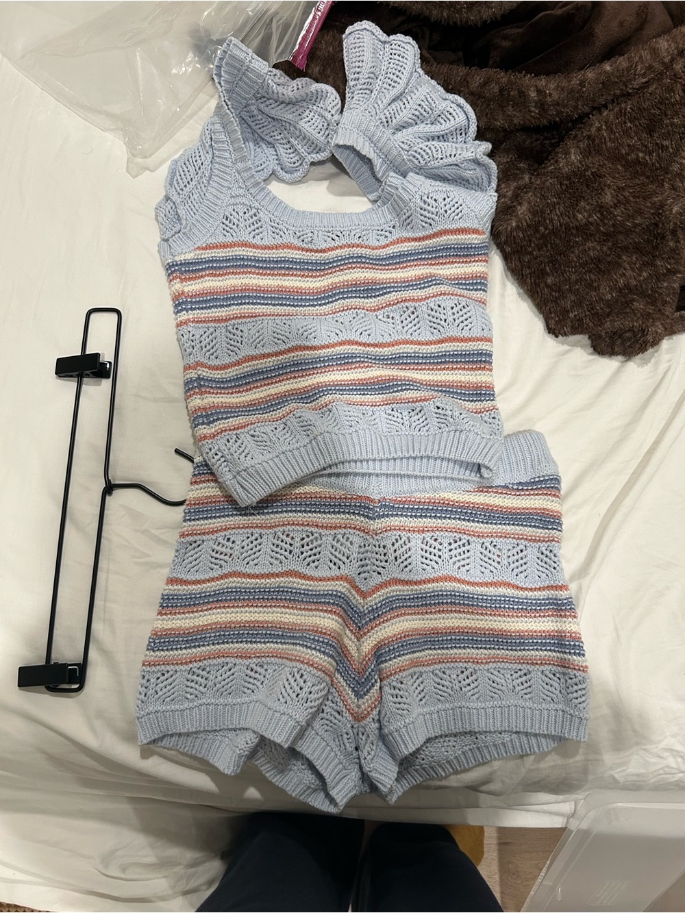 Forever 21 Light Blue Striped Knit Tank & Shorts Set